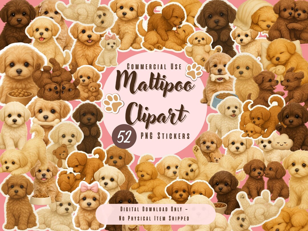 Maltipoo Clipart PNG Bundle, Cute Puppy Stickers, Dog Clipart, Cartoon ...