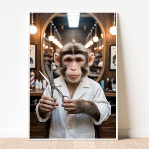 Barber Monkey Wall Art – Chic Barber Shop Decor Print (A2, A3, A4) | Digital Product
