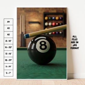 8 Ball Print – Billiard Wall Art (5×7″-18×24″ + A-Sizes) | Pool Hall Decor | Instant JPG Download