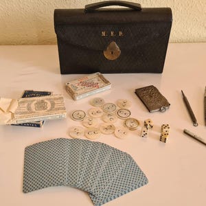 Vintage Poker Set Original Koffer mit den Initialen des Besitzers Frankreich 19.Jh