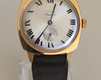 Vintage Type Precision Mechanical Watch Gold Plated Roman Dial Manual Wind 35mm