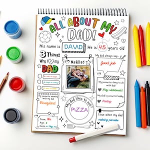 All About My Dad Printable, Fathers Day Gift From Kids Interview, Dad Questionnaire, Fill In The Blank Fathers Day Card, Instant Download