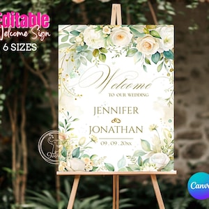 Creamy Rose Wedding Welcome Sign: Blush Floral, Editable Canva Template (Digital Download)