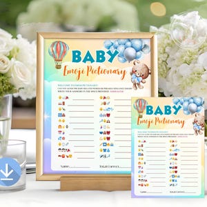 Emoji Pictionary Baby Shower Spiel, bearbeitbares Emoji Pictionary Spiel, Babyparty Emoji Spiel, Emoji Baby Shower Spiel mit Antwortschlüssel, digital