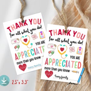 NURSE Appreciation Gift Tag Happy Nurses Week Gift tags Printable Nurse tags Fillable Nurse Week Gifts for Nurse Thank you Appreciation Tags