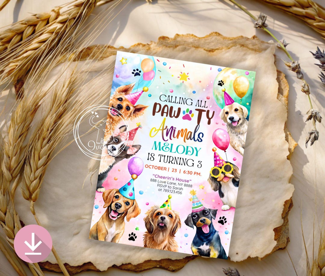 Editable Dogs Birthday Party Invitation Puppy Birthday Invite Calling ...