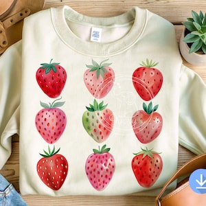 Vintage Strawberry Clipart PNG Bundle: Summer & Festival Designs (Digital Download, 15&quot;x15&quot;)