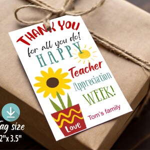 Fillable Teacher Thank You Gift Tags: School Party Favor (Digital Download)
