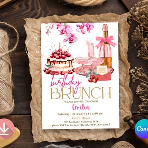 Editable Brunch Invitation Birthday Brunch Flyer Birthday Brunch Invitation Birthday Lady Lunch Invitation Digital Printable Canva Template