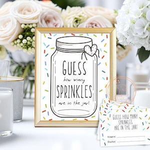 Sprinkle Baby Shower Game: Guess How Many Sprinkles Sign & Cards (Digital Download)