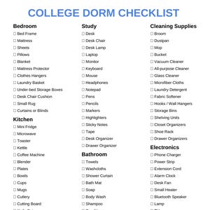 Essential College Dorm Checklist PDF | Room Setup Planner | Dorm Organization & Move-In Essentials | Instant Download | A4, Letter Printable