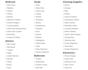 Essential College Dorm Checklist PDF | Room Setup Planner | Dorm Organization & Move-In Essentials | Instant Download | A4, Letter Printable