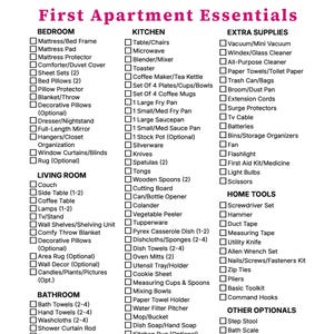 First Apartment Essentials Checklist | Moving In Inventory Guide | Printable Home Starter PDF | Complete Move-In Organization Checklist