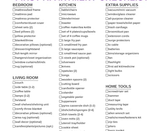 First Apartment Checklist PDF | Room Setup Planner | Dorm Organization Guide | Moving Checklist | Instant Download | A4 Letter Printable
