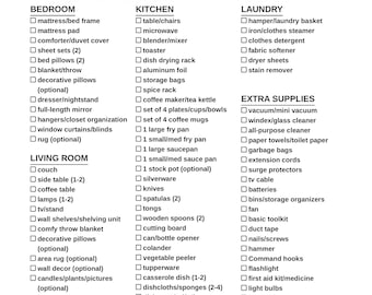 New Apartment Essentials List | Room Setup Planner | Dorm Organization Guide | MoveIn Checklist | Instant Download | A4 Letter Printable PDF