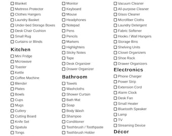 Essential College Dorm Guide | Room Setup Planner | Move-In Checklist and Organization Tips | All-In-One Room Setup | Instant Download A4