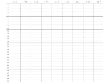 Open Dated 12 Month Overview | Any Year Minimal Calendar PDF | Undated Yearly Planner Printable | A4 | Letter | Instant Download