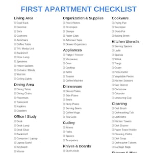 First Apartment Checklist Printable | Move-in Essentials PDF | New Home ...