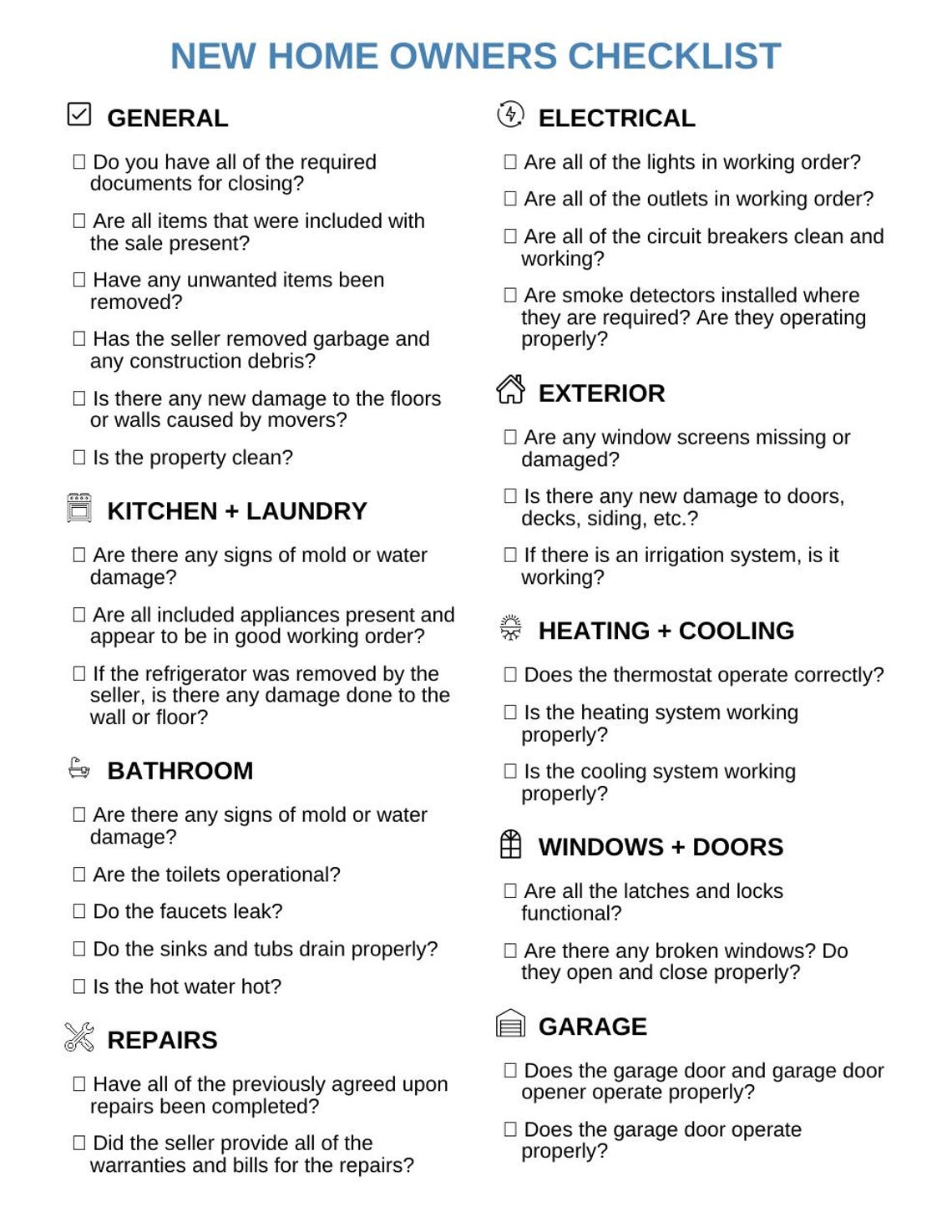 New Homeowners Checklist | Printable | Moving in | PDF Download - Etsy