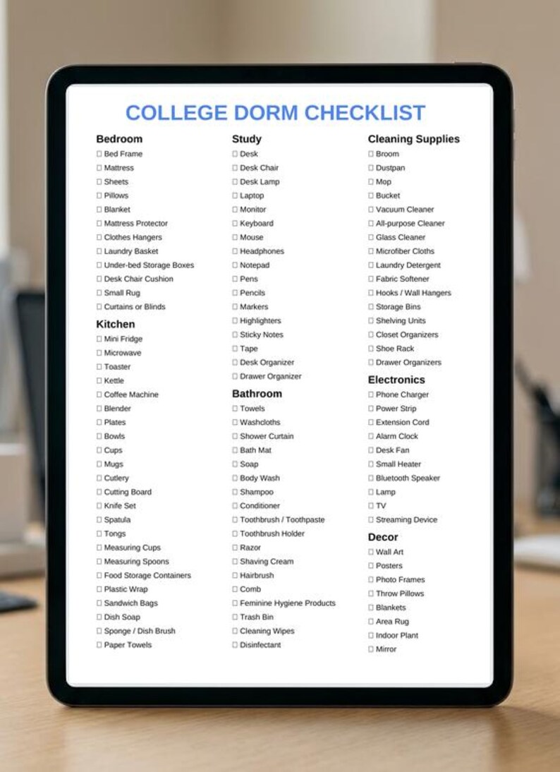 Essential College Dorm Checklist PDF | Room Setup Planner | Dorm ...