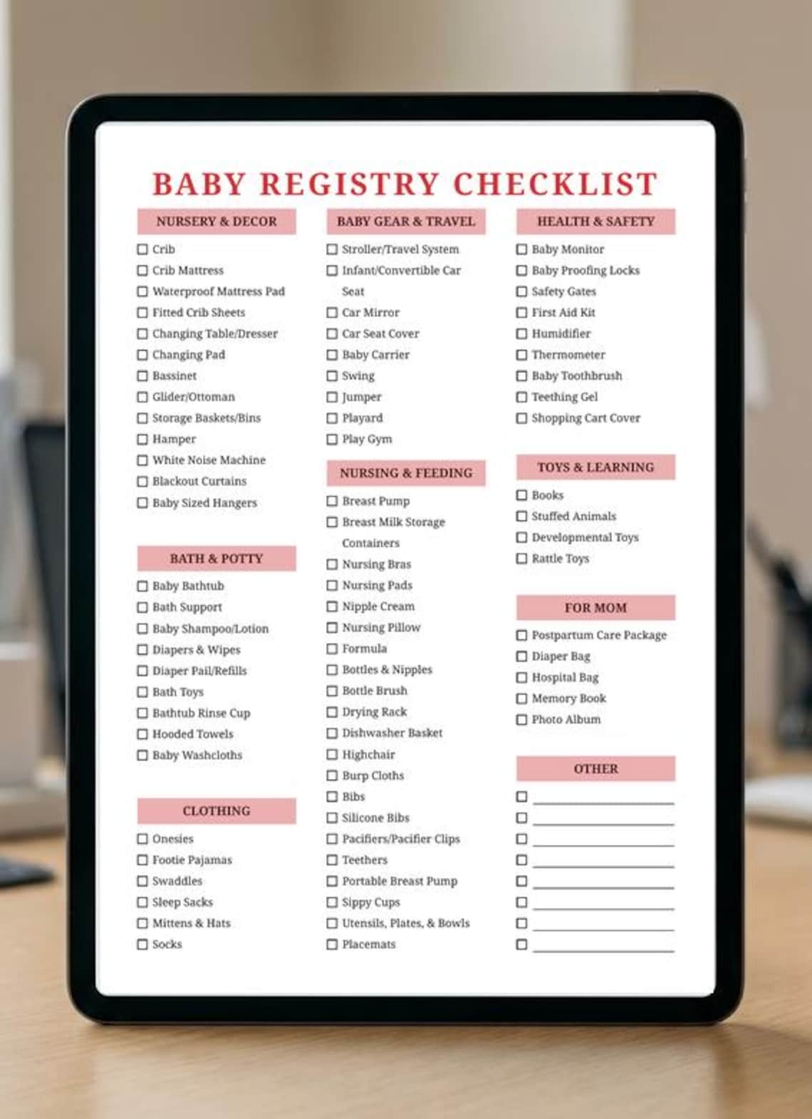 Infant Checklist Baby Registry Checklist Pink | Newborn Essentials Guide | Nursery Gear ...