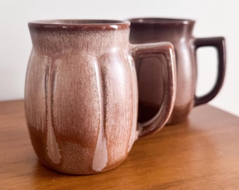 Vintage Frankoma Mugs | Pink Brown Drip Glaze Stoneware | Desert Pottery Set