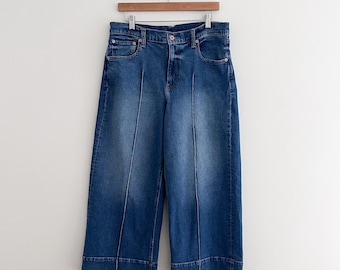 Gap High Rise Stride Ankle Wide Leg Jeans | Front Seam | Medium Wash | Cropped Length | Size 32