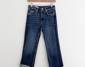 Zara High Waisted Cropped Straight Leg Jeans Raw Cut Hem & Cuffed Women's Size 2