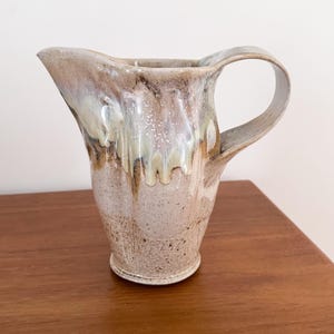 Vintage Hand-Thrown Studio Pottery Pitcher | Drip Glaze | Mauve Blush Cream | Artist Signed