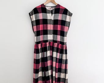 Vintage French Connection Plaid Dress Pink Black Plaid 80s / 90s Size Small