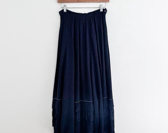 Vintage Navy Ruffle Midi Skirt, Polka Dot Prairiecore Style (Size 4/6)