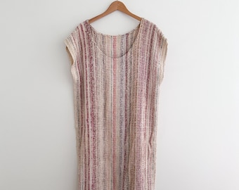 Vintage Handwoven Tunic | Boucle Texture | Multicolor Stripe | Artisan Woven | One Size
