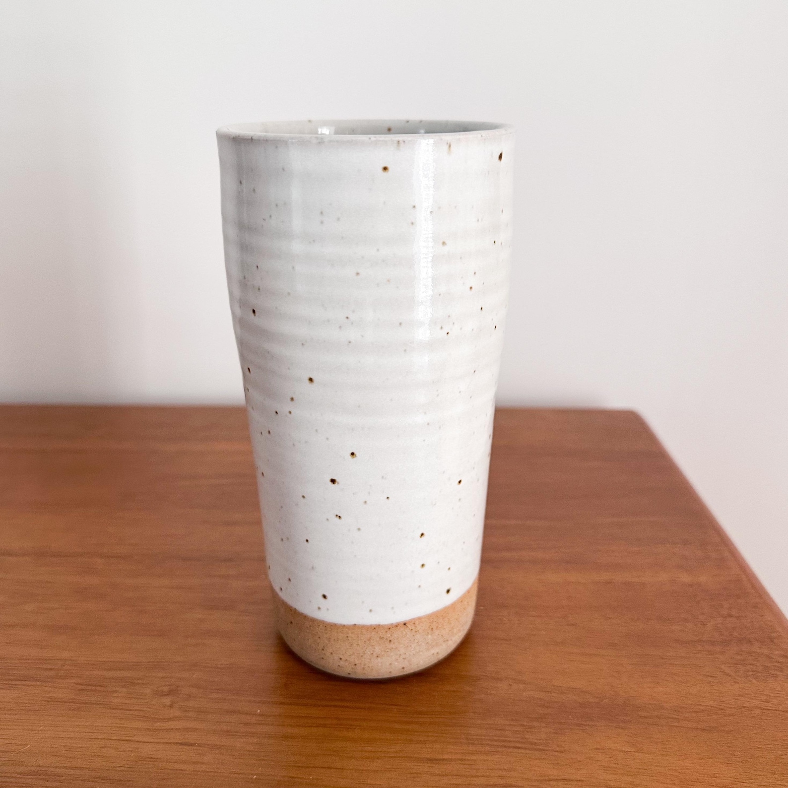 Speckled white pottery vase for a cowgirl coastal kitchen
