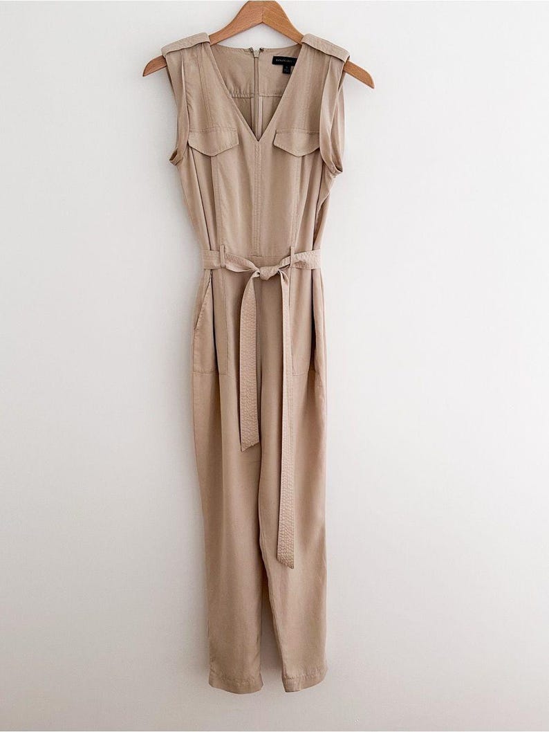 Banana Republic Tencel Utility Jumpsuit Khaki Tan Belted Minimalist Size 0 image 10