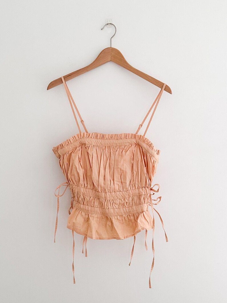 Free People Gabby Tube Top Peach Ruched Tie Sides Peplum Hem Removable Straps Size Large image 9