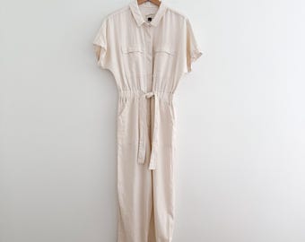 Universal Thread Linen Blend Tie Waist Jumpsuit Minimalist Cream Utility Size 4