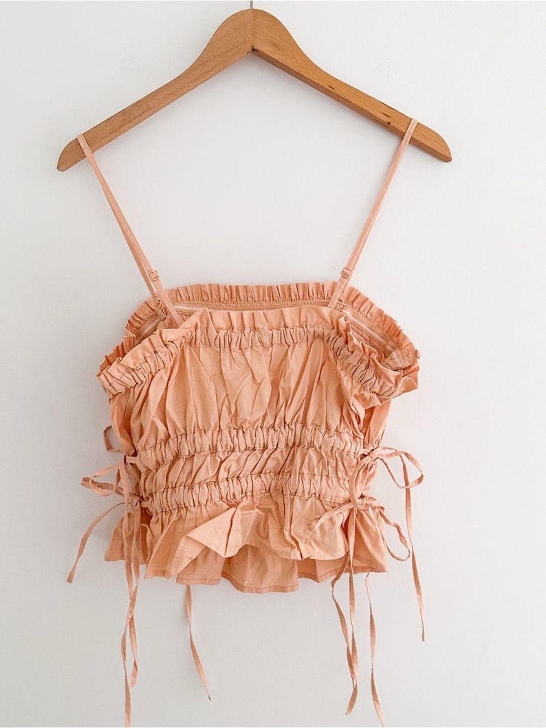 Free People Gabby Tube Top Peach Ruched Tie Sides Peplum Hem Removable Straps Size Large image 7