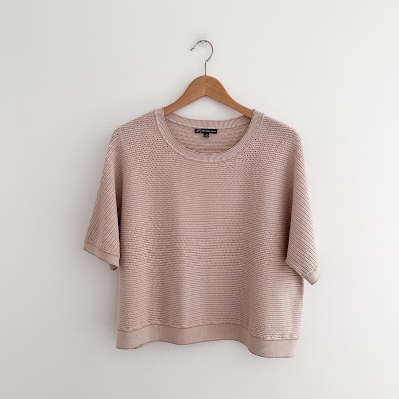Adrianna Papell Pink Gold Shimmer Knit Sweater Boxy Short Sleeved Oversized Size M image 1