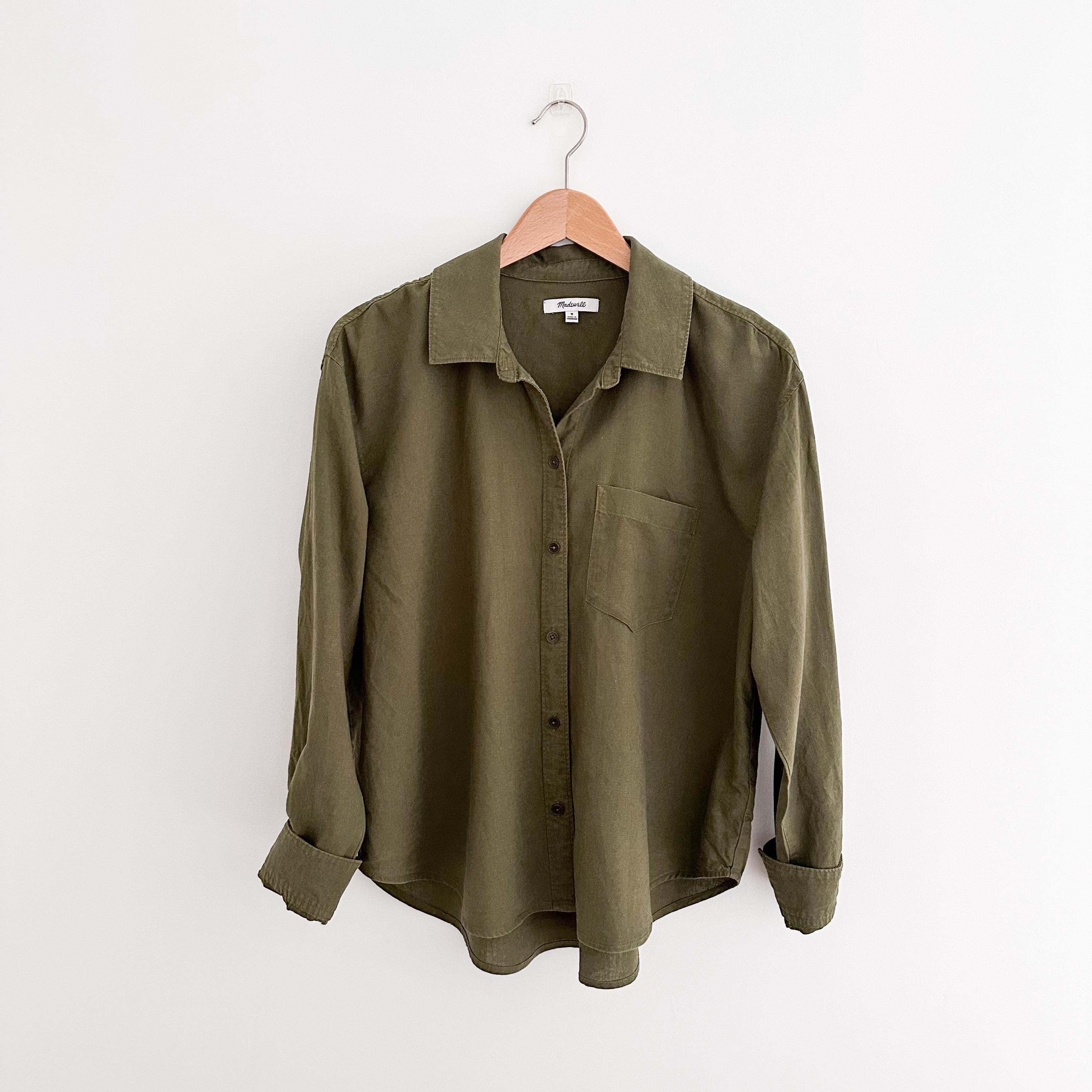 Olive Green Button Down Shirt Women - Etsy