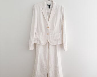 Vintage Ralph Lauren 100% Linen Suit 2 Piece Set Blazer & Wide Leg Pants Deadstock NWT Size 16