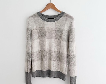Banana Republic Light Gray Buffalo Check Mohair Blend Pullover Sweater Size S