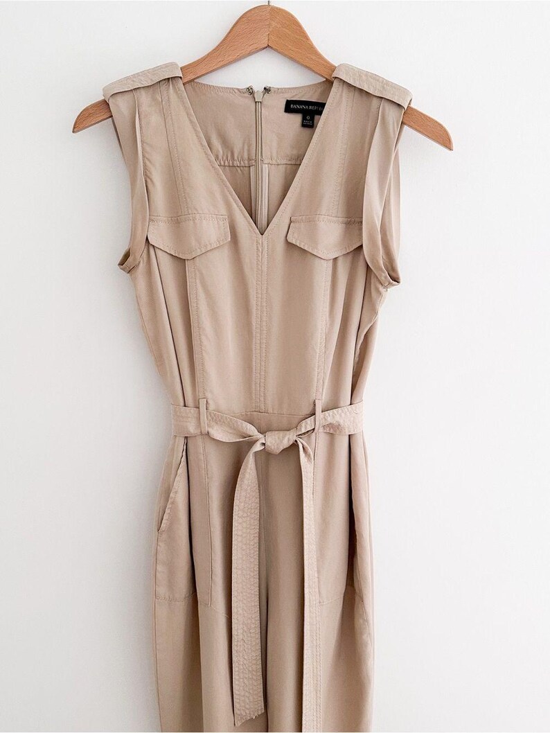 Banana Republic Tencel Utility Jumpsuit Khaki Tan Belted Minimalist Size 0 image 7