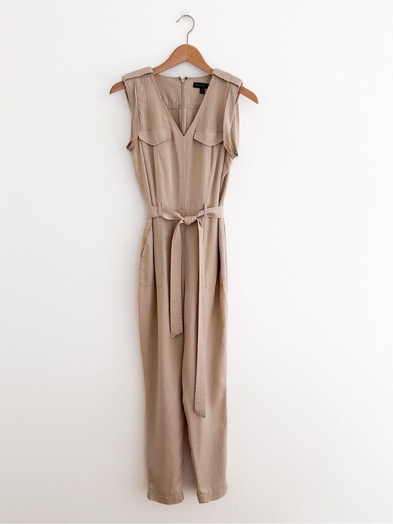 Banana Republic Tencel Utility Jumpsuit Khaki Tan Belted Minimalist Size 0 image 4