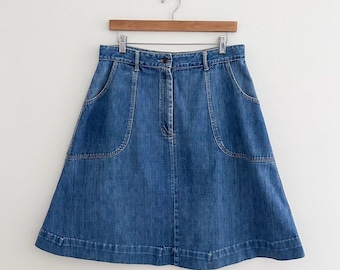 Vintage Denim A Line Skirt High Waist Blue Jean Skirt Minimal Classic Size 12