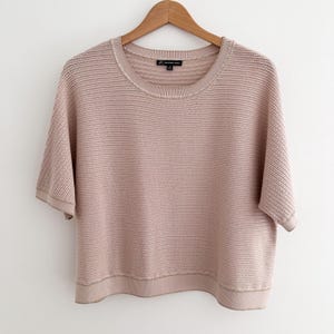 Adrianna Papell Pink Gold Shimmer Knit Sweater Boxy Short Sleeved Oversized Size M image 6