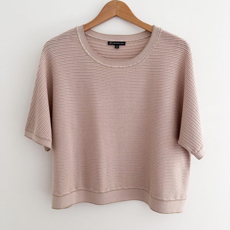 Adrianna Papell Pink Gold Shimmer Knit Sweater Boxy Short Sleeved Oversized Size M image 6