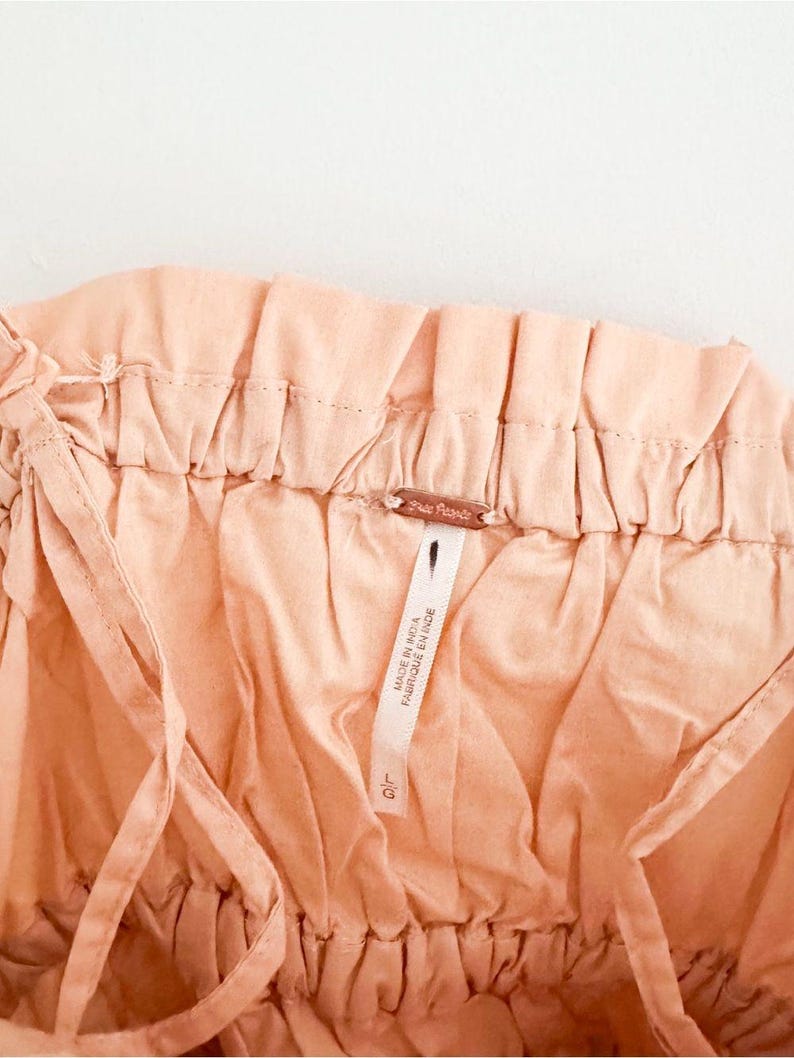 Free People Gabby Tube Top Peach Ruched Tie Sides Peplum Hem Removable Straps Size Large image 6