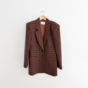 Vintage Women&#39;s Brown Plaid Wool & Cashmere Blazer Size 6