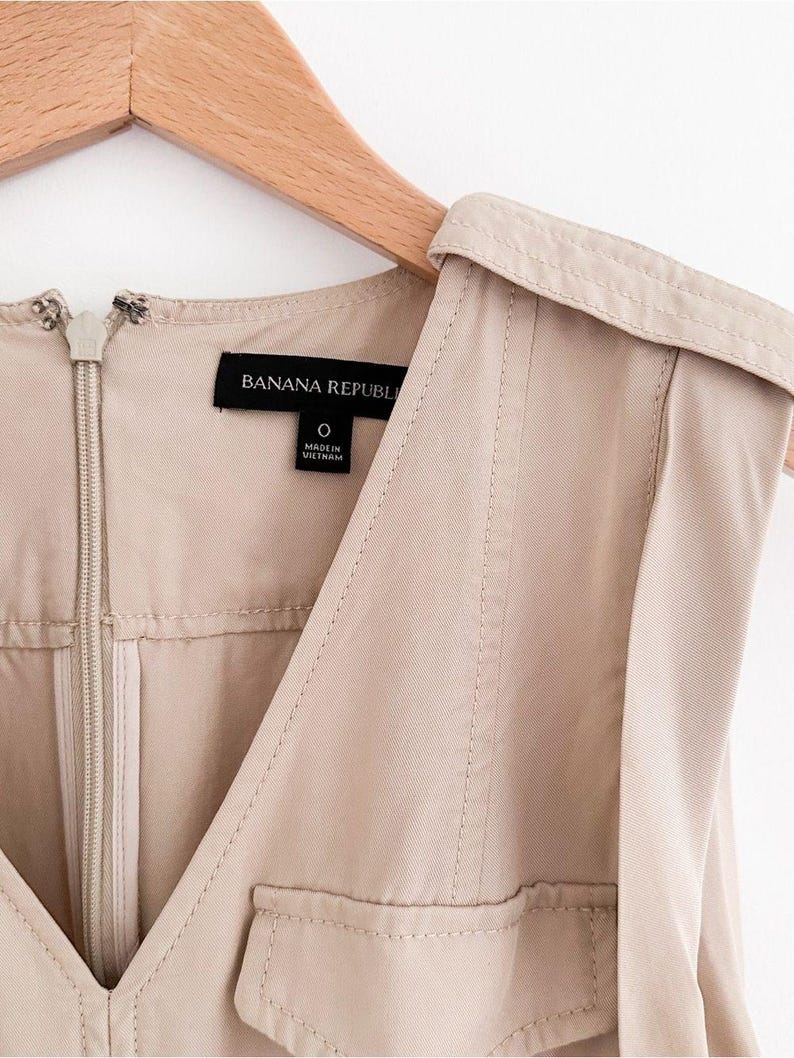 Banana Republic Tencel Utility Jumpsuit Khaki Tan Belted Minimalist Size 0 image 5