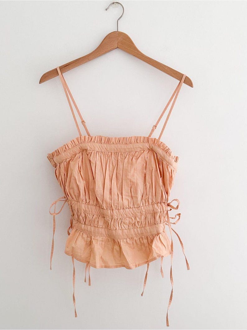 Free People Gabby Tube Top Peach Ruched Tie Sides Peplum Hem Removable Straps Size Large image 4